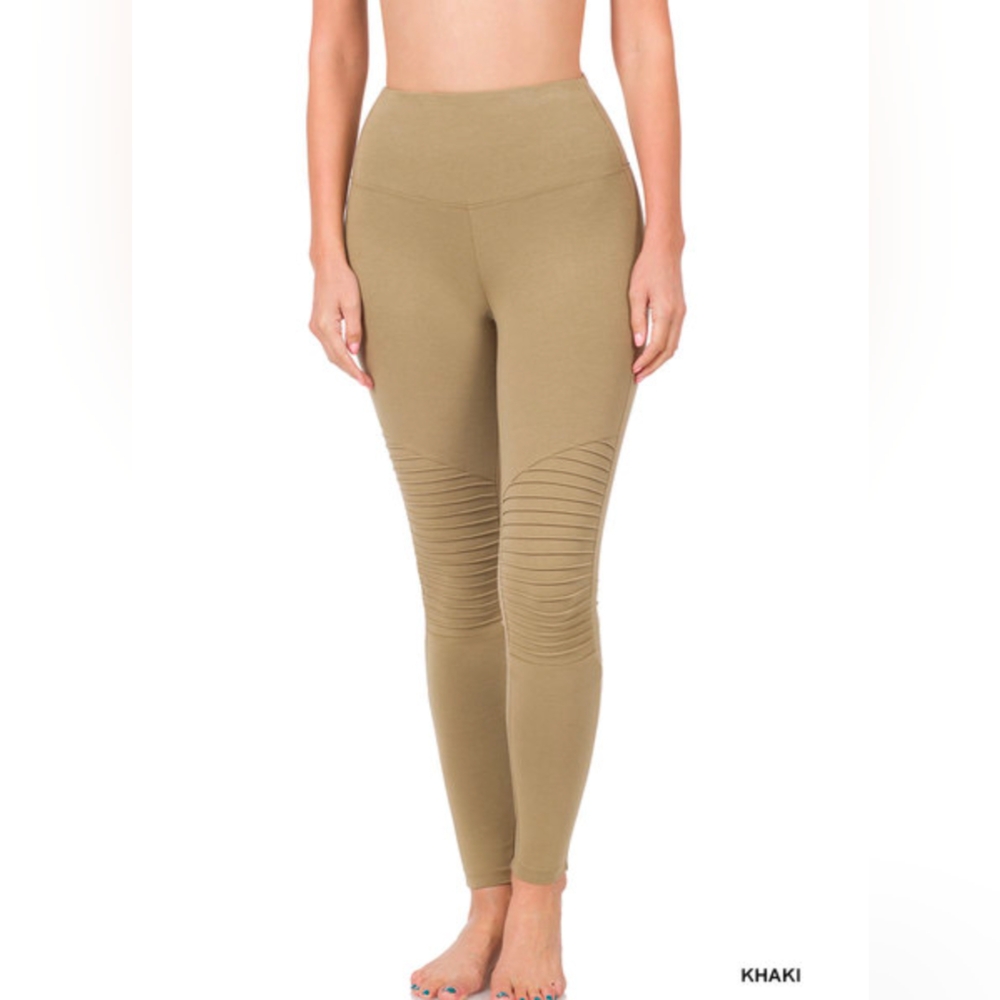 Zenana Cotton Wide Waistband Moto Leggings